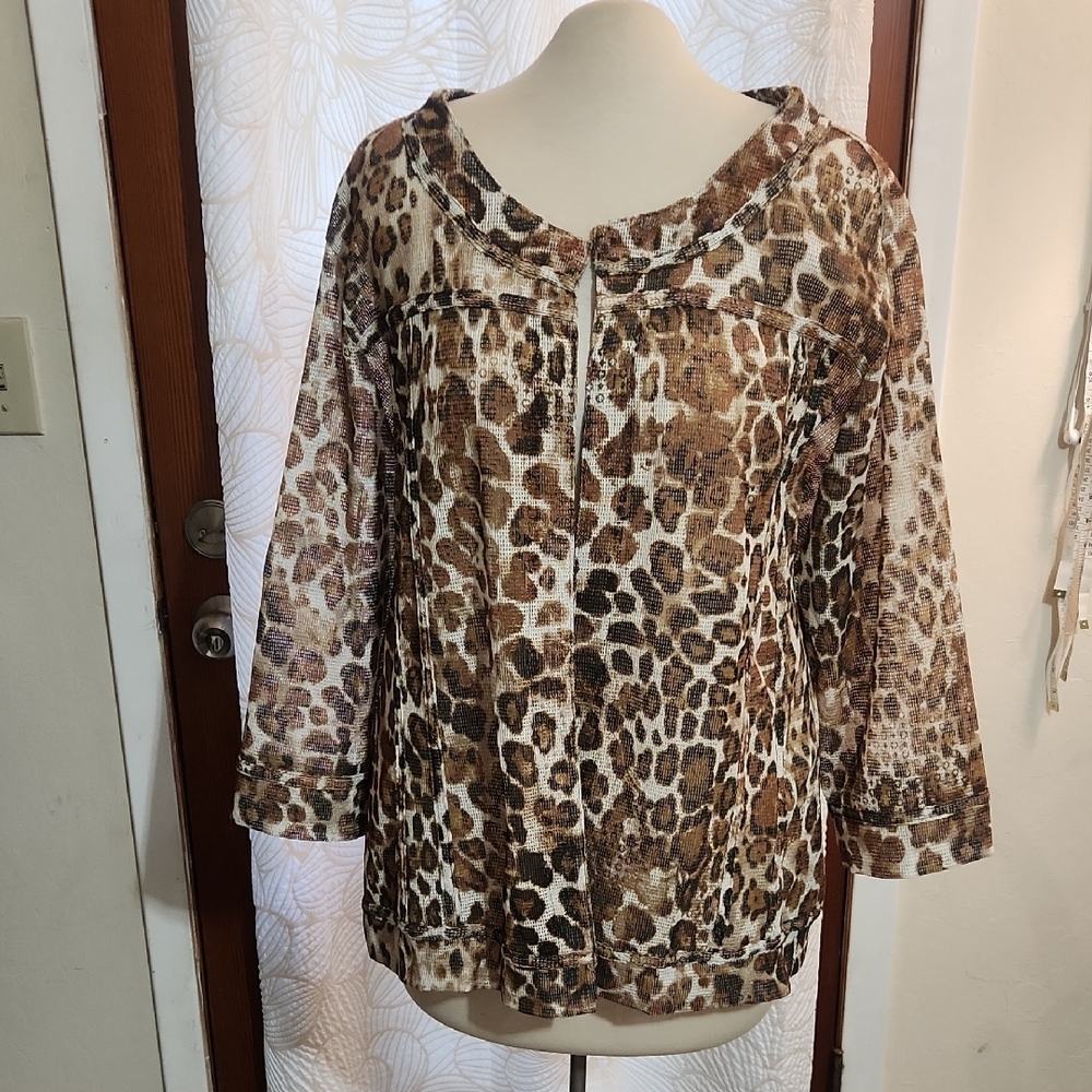 Onque Woman  Leopard-Animal Print Lightweight Casual Work Jacket City Size 3X